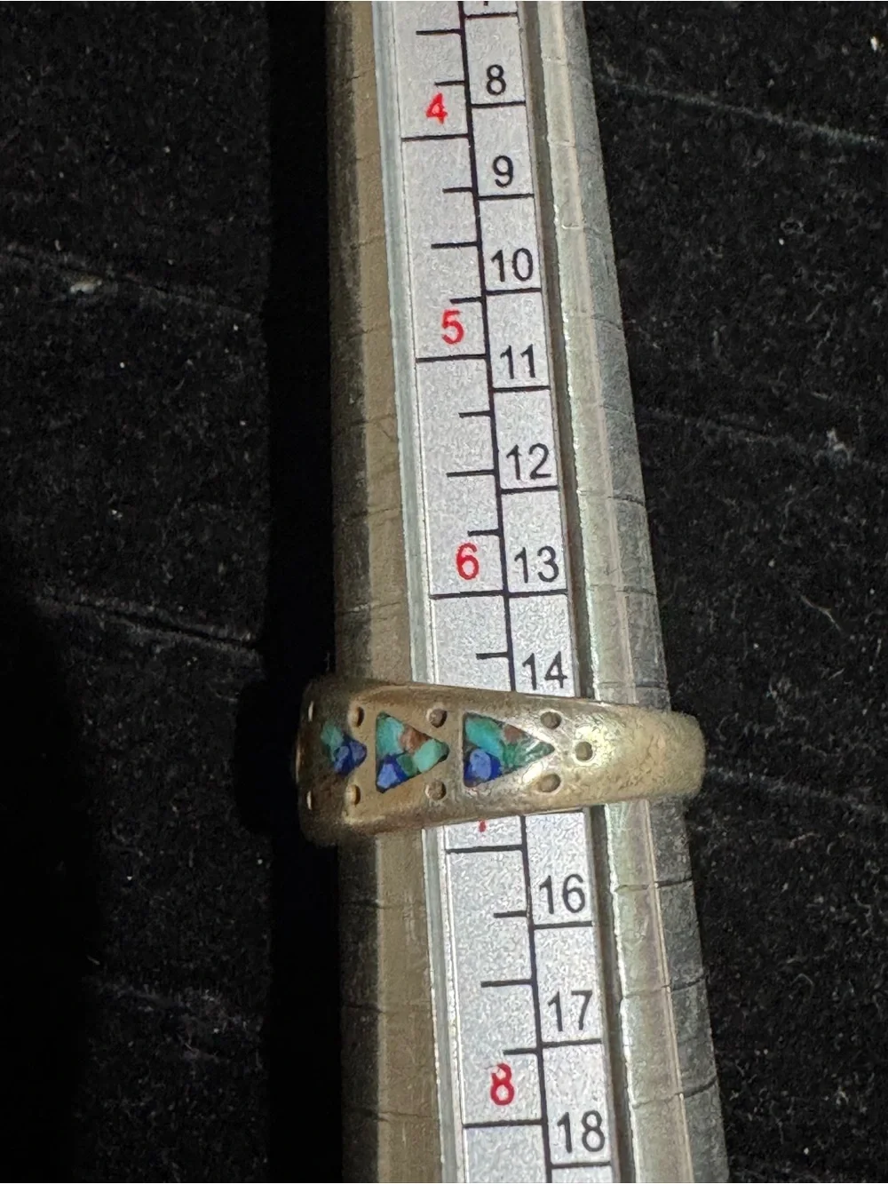 Vintage Native American Sterling Silver Turquoise, Coral & Lapis Ring